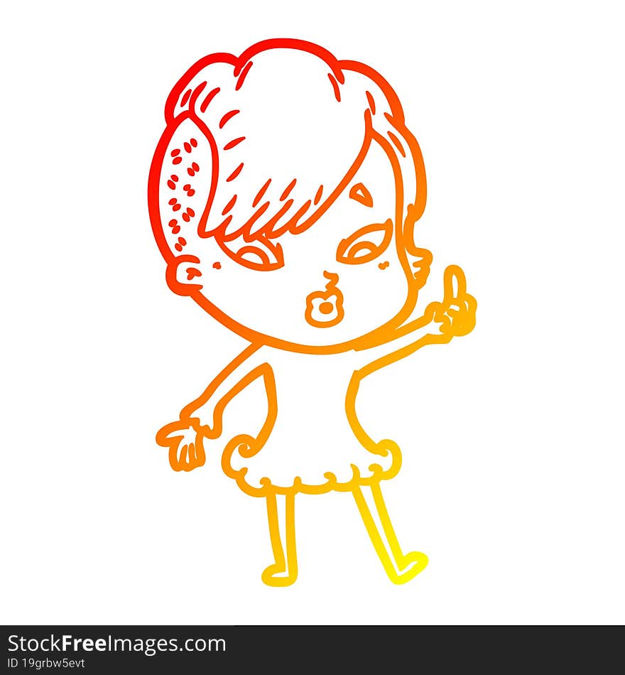 warm gradient line drawing cartoon surprised girl pointing