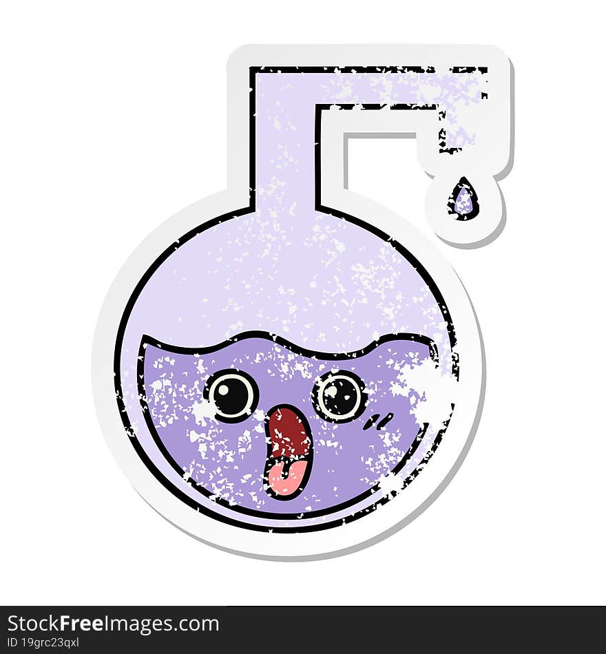 distressed sticker of a cute cartoon science experiment