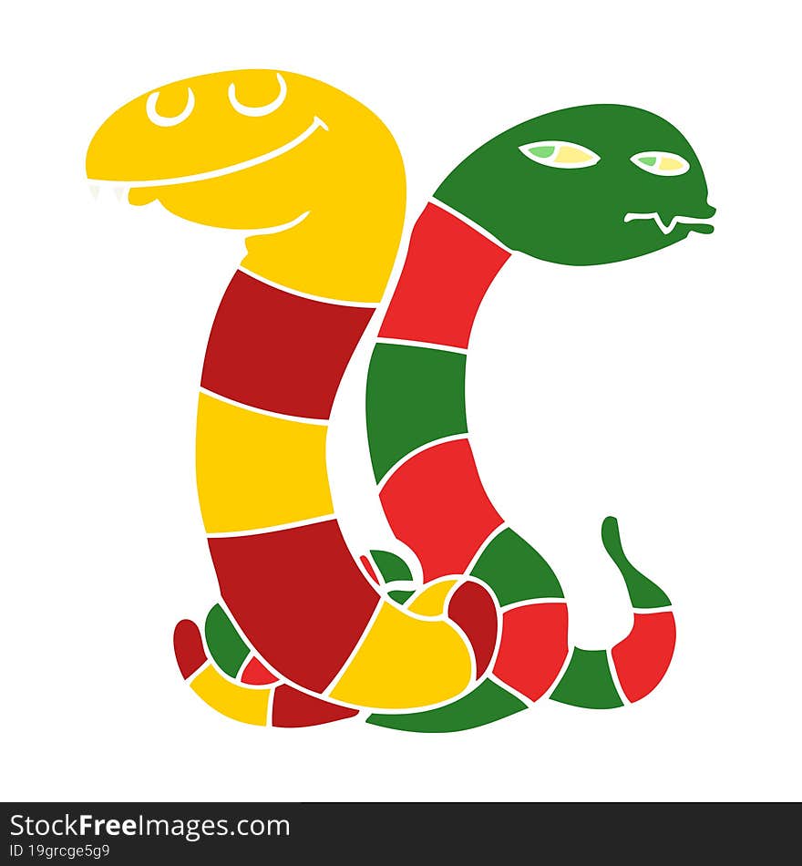 Flat Color Style Cartoon Snakes