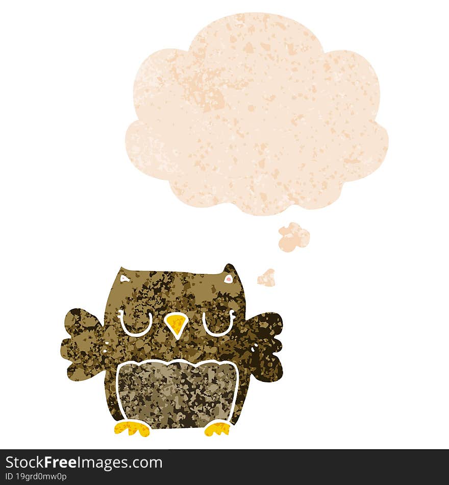 cute cartoon owl and thought bubble in retro textured style