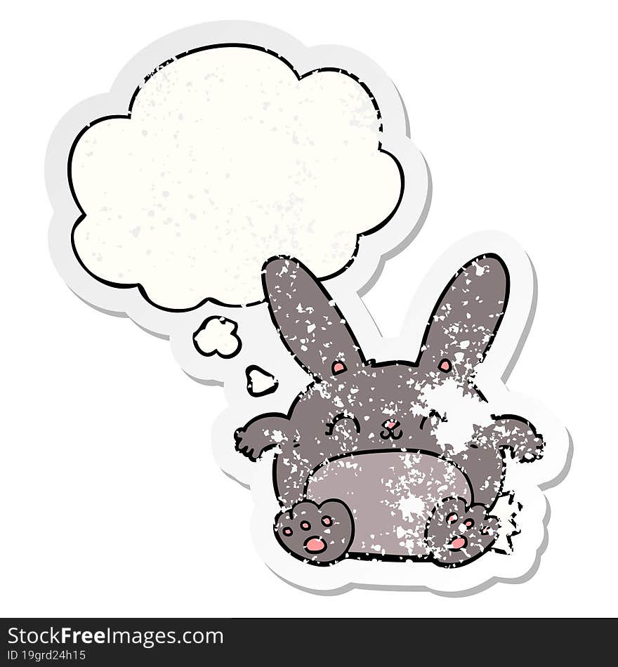 Cartoon Rabbit And Thought Bubble As A Distressed Worn Sticker