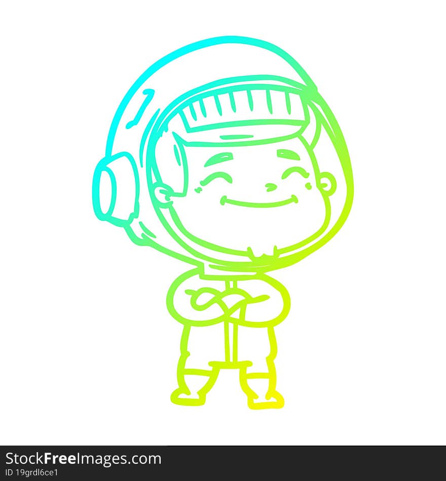 cold gradient line drawing of a happy cartoon astronaut