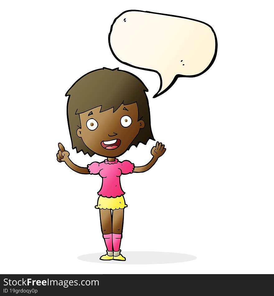 cartoon woman pointing with speech bubble