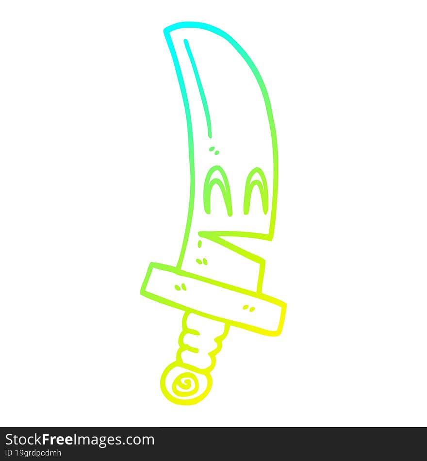 cold gradient line drawing cartoon happy magical sword