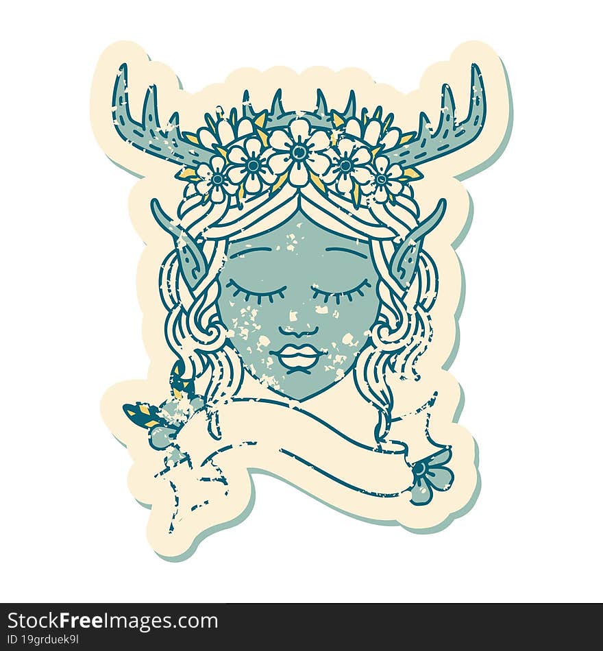 Retro Tattoo Style elf druid character face. Retro Tattoo Style elf druid character face