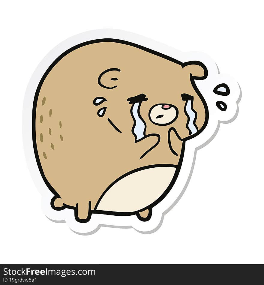 Sticker Of A Cartoon Crying Bear