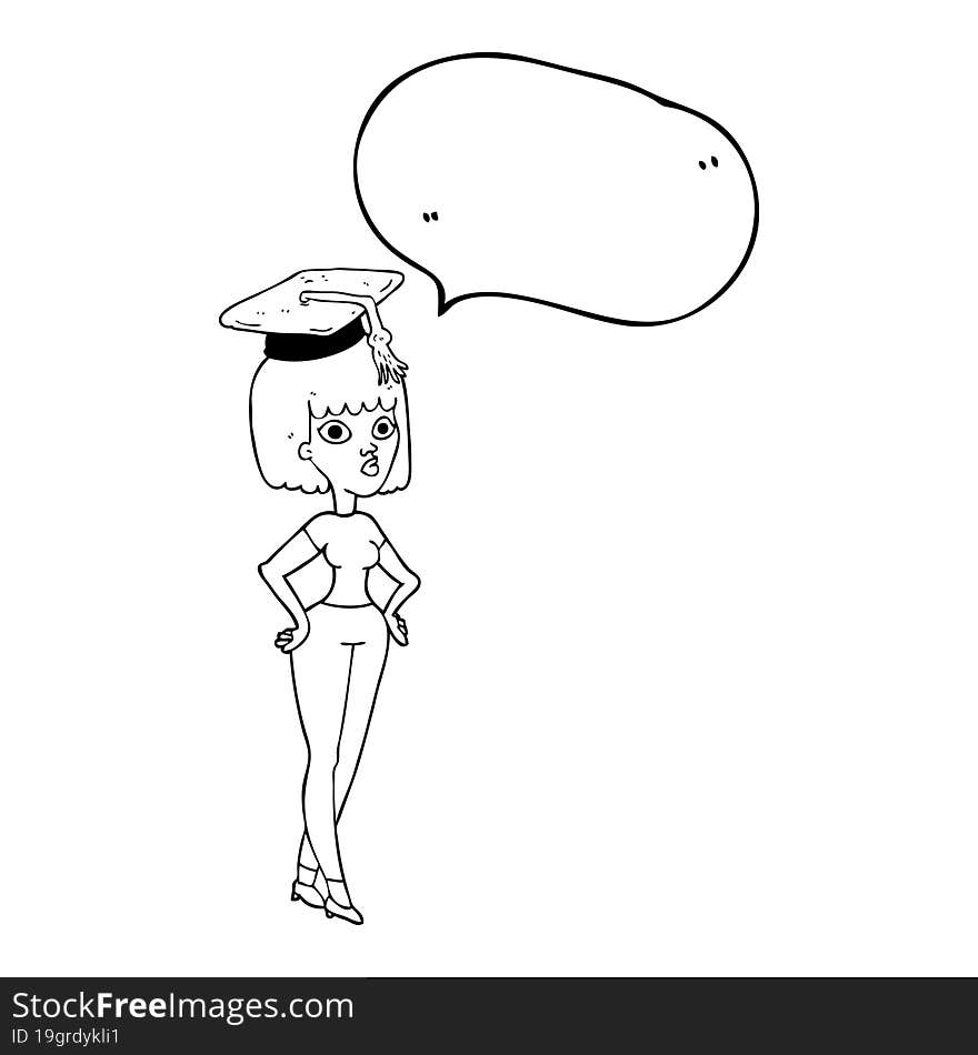 Speech Bubble Cartoon Woman With Graduation Cap