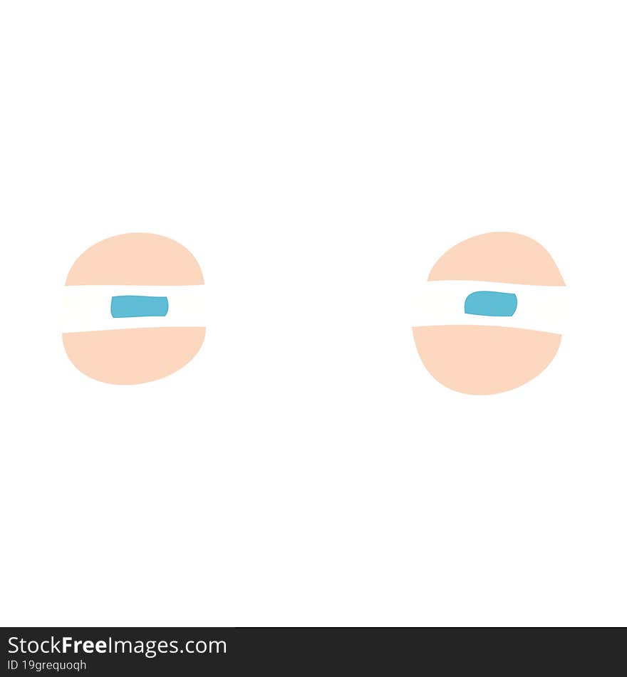 Flat Color Illustration Of A Cartoon Scowling Eyes