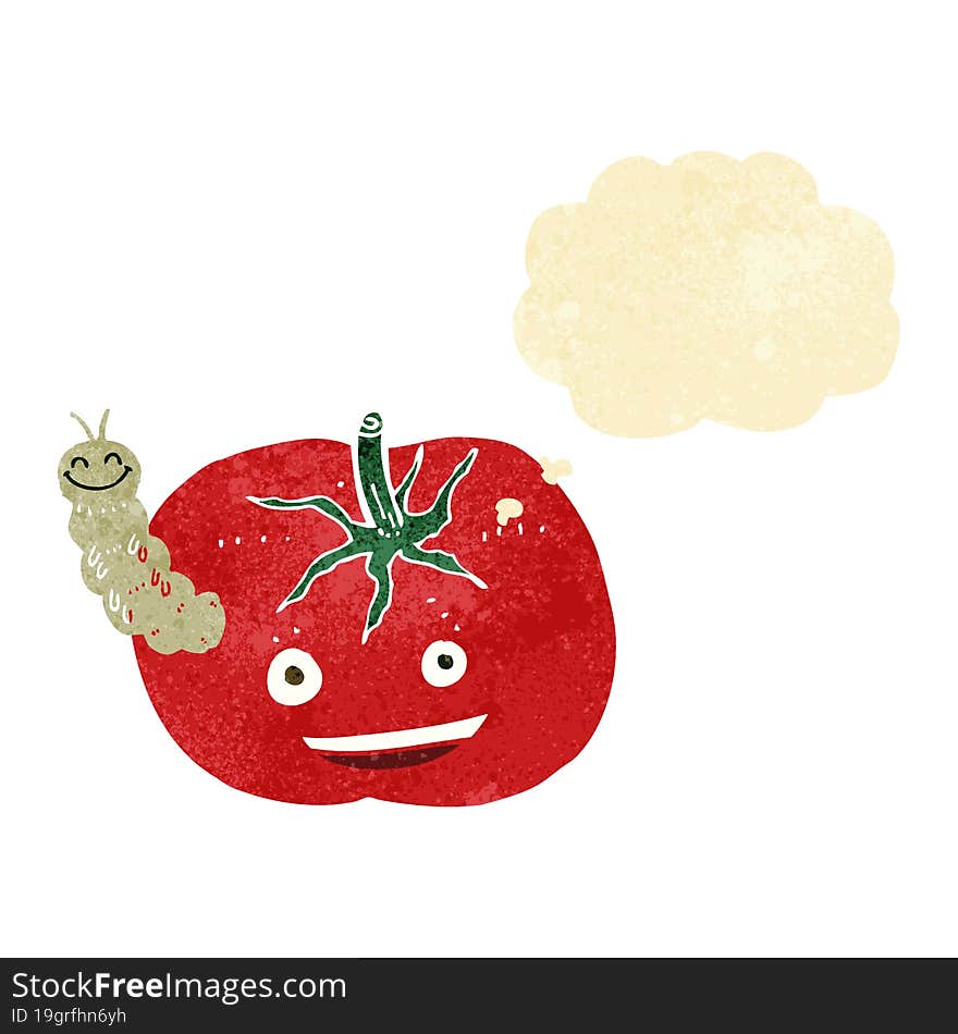 cartoon tomato with bug with thought bubble