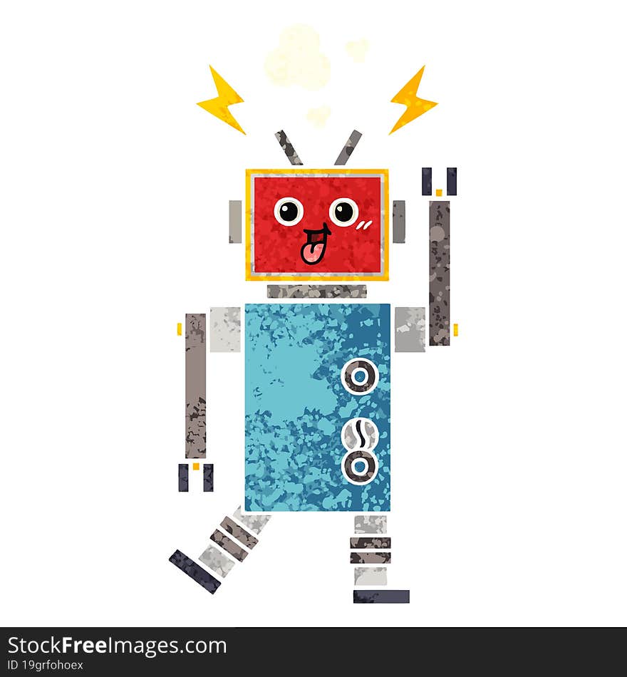 retro illustration style cartoon of a crazed robot