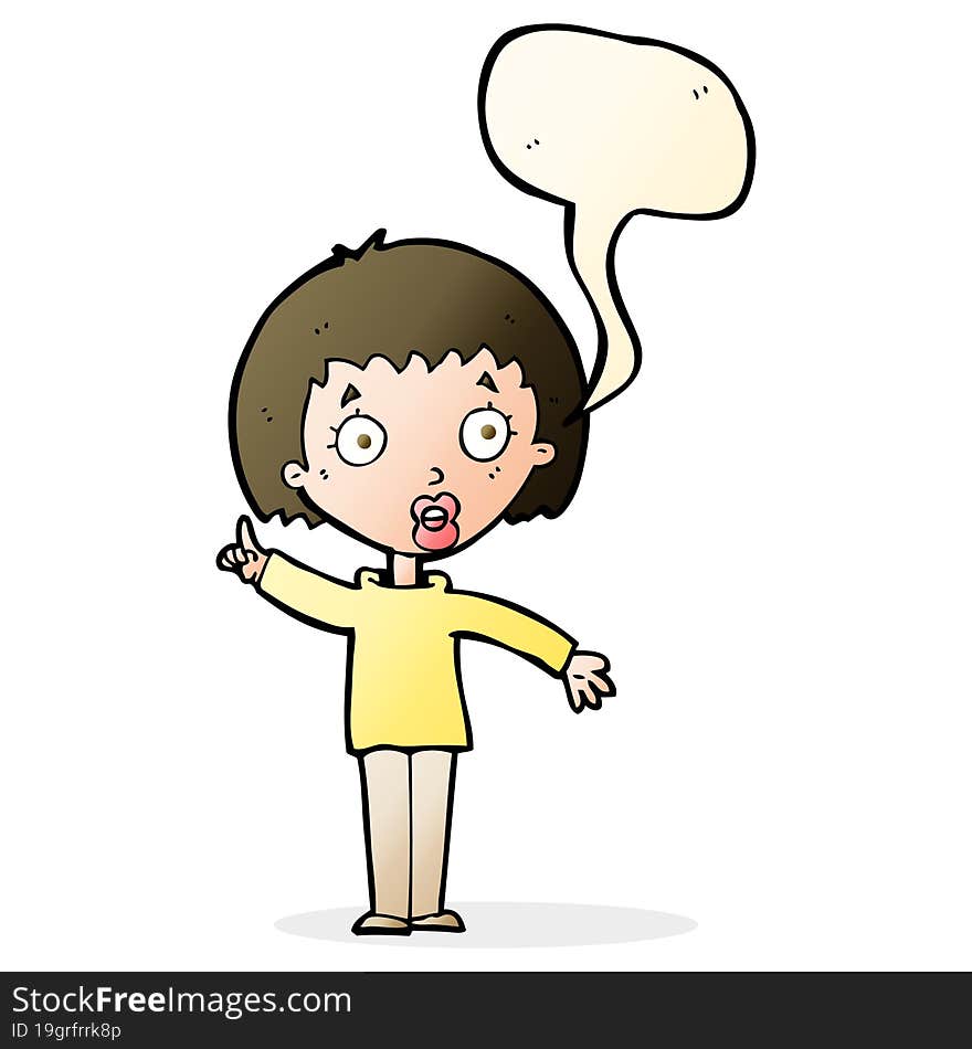 cartoon woman explaining her point with speech bubble