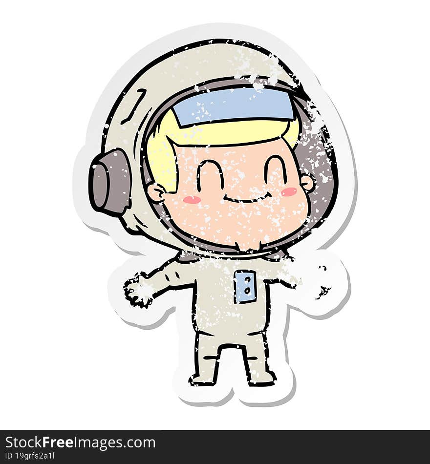 Distressed Sticker Of A Happy Cartoon Astronaut Man