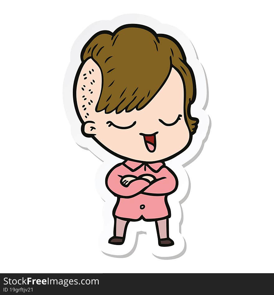 sticker of a happy cartoon girl