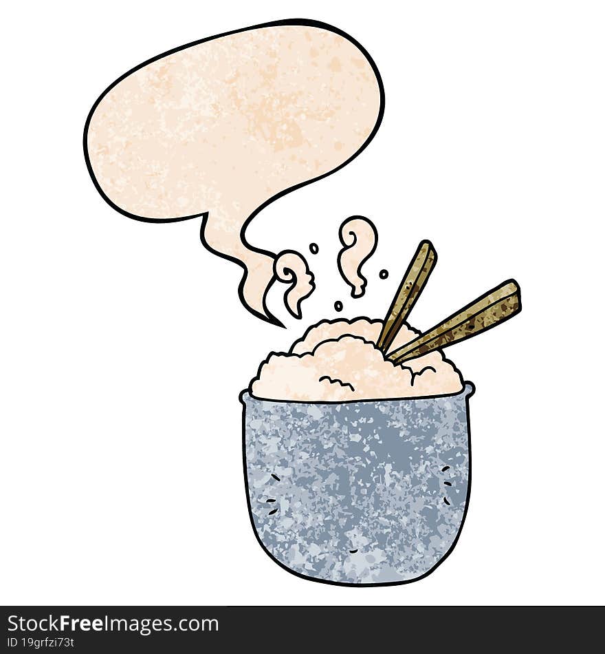 Cartoon Bowl Of Rice And Speech Bubble In Retro Texture Style