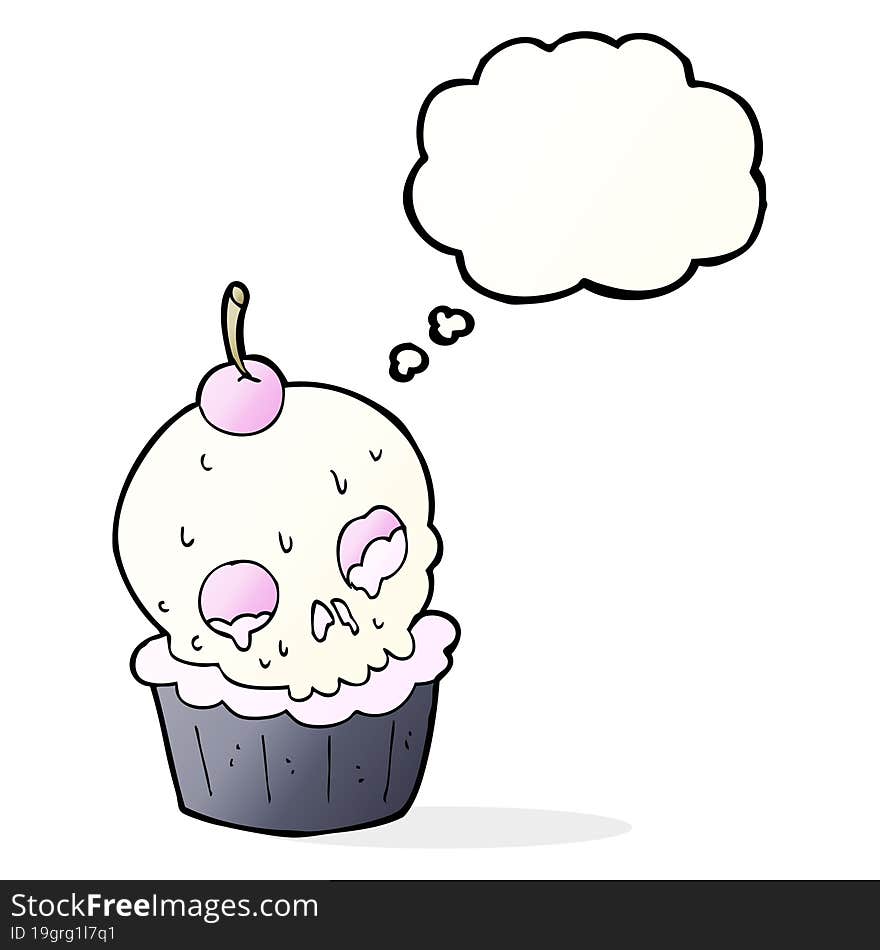 cartoon halloween cup cake with thought bubble