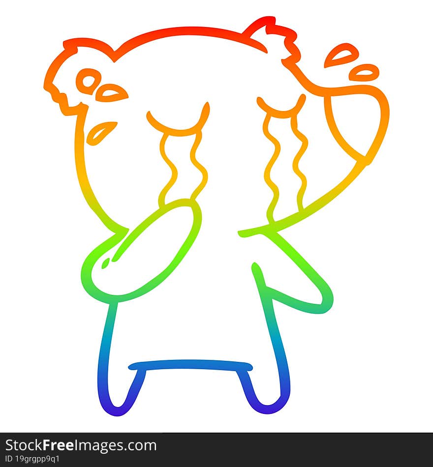 rainbow gradient line drawing cartoon crying bear