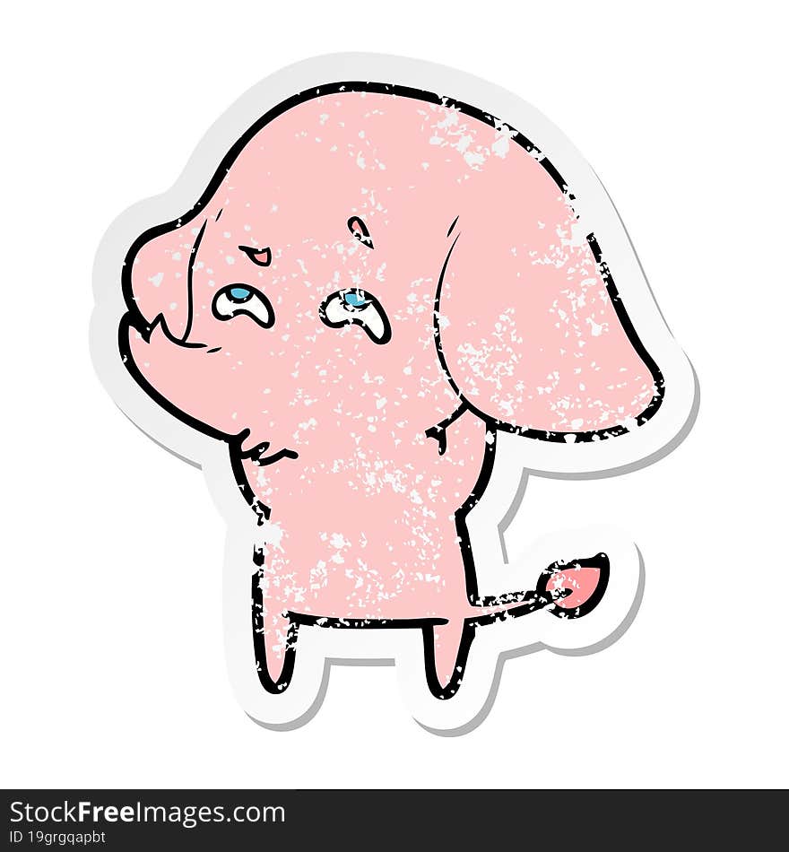 distressed sticker of a cartoon elephant remembering