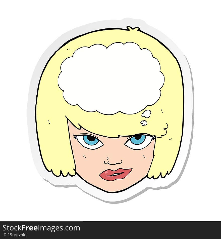 sticker of a cartoon woman thinking