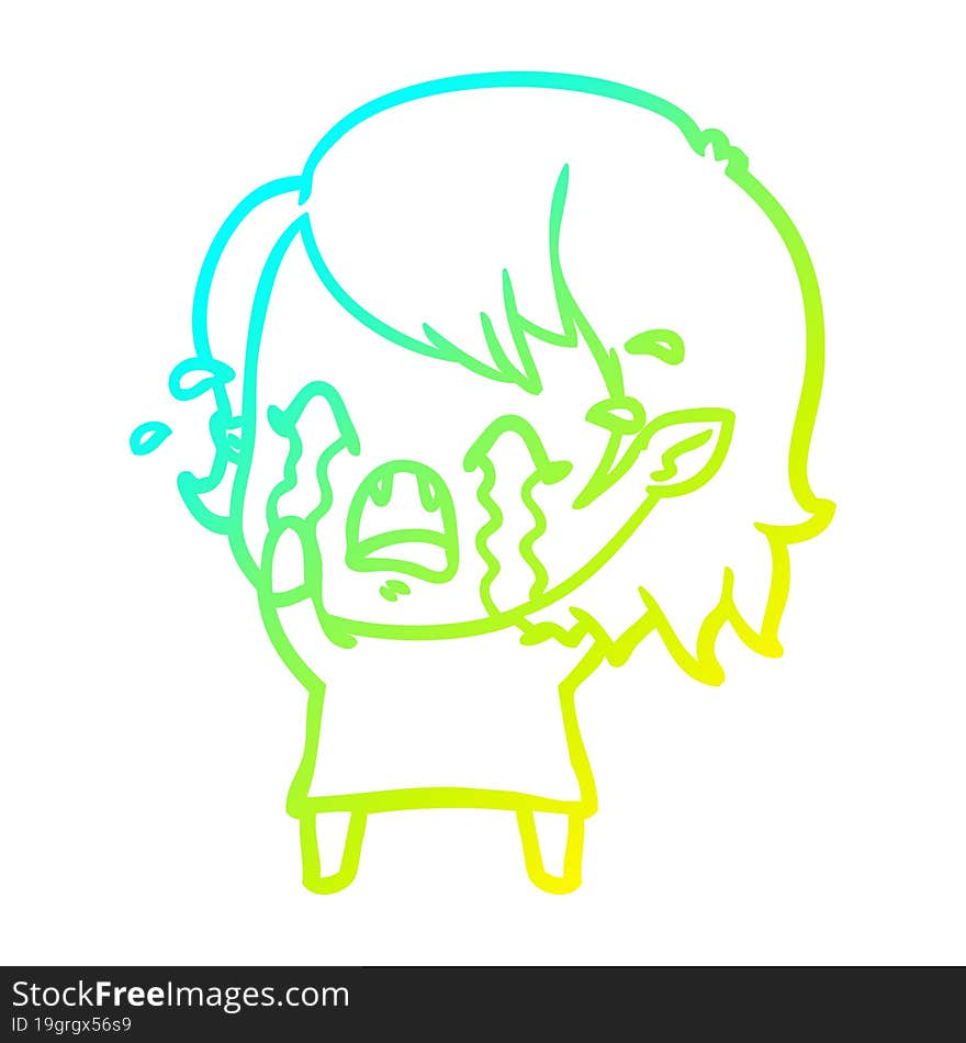 cold gradient line drawing cartoon crying vampire girl