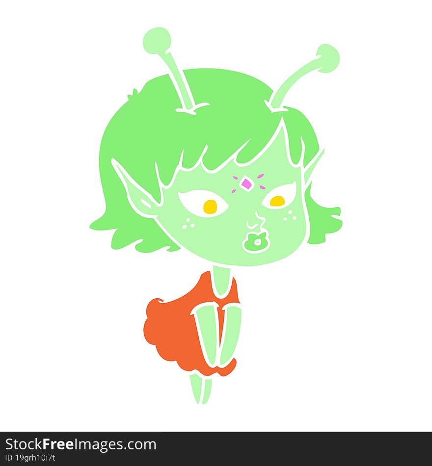 Pretty Flat Color Style Cartoon Alien Girl