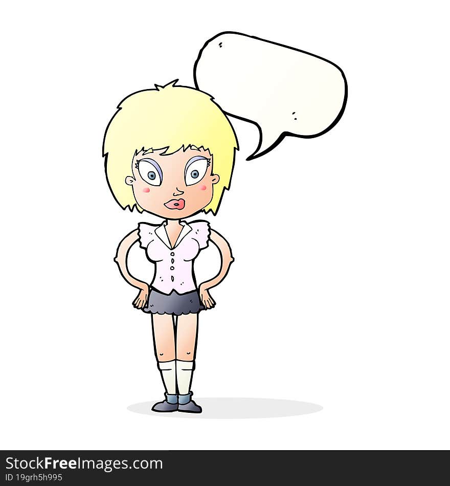 Cartoon Pretty Girl With Speech Bubble