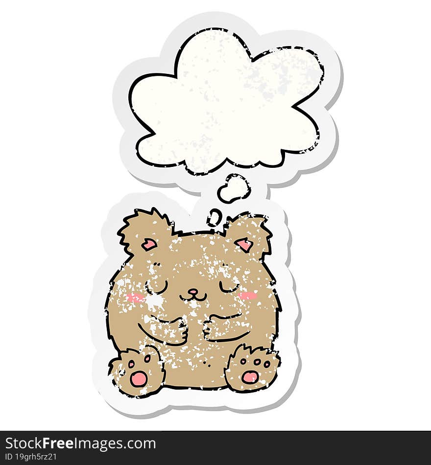 cute cartoon bear and thought bubble as a distressed worn sticker