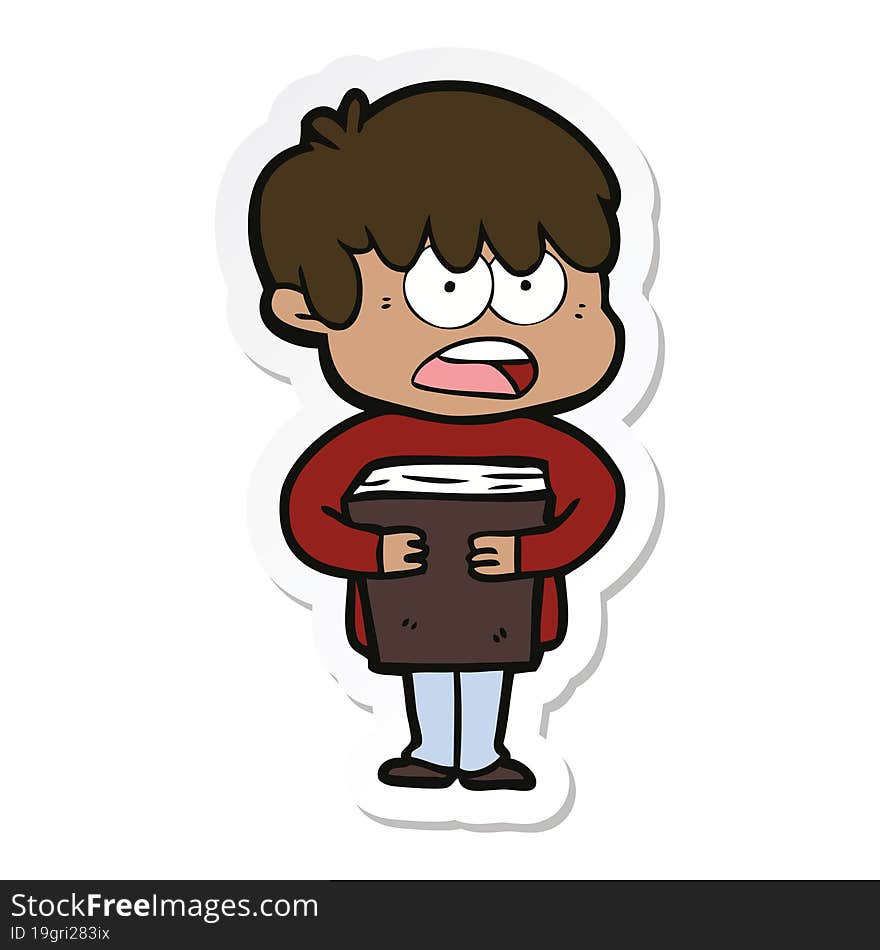 sticker of a worried cartoon boy