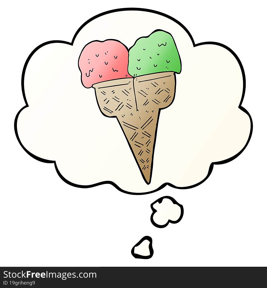 cartoon ice cream and thought bubble in smooth gradient style