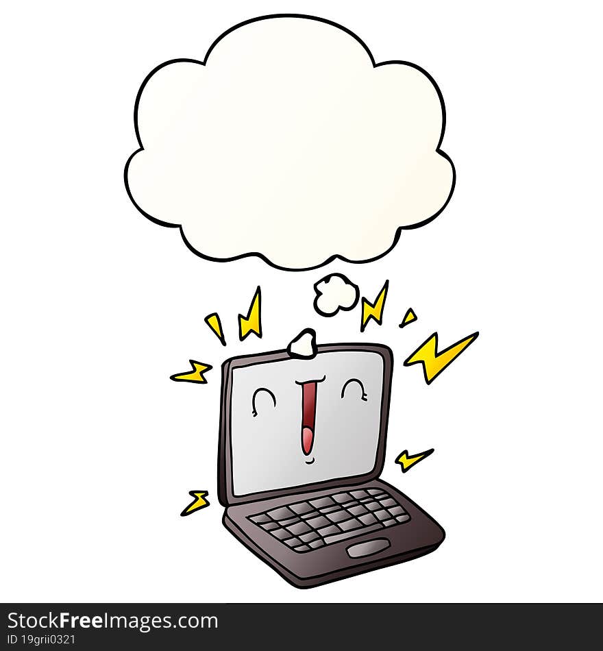 cartoon laptop computer with thought bubble in smooth gradient style