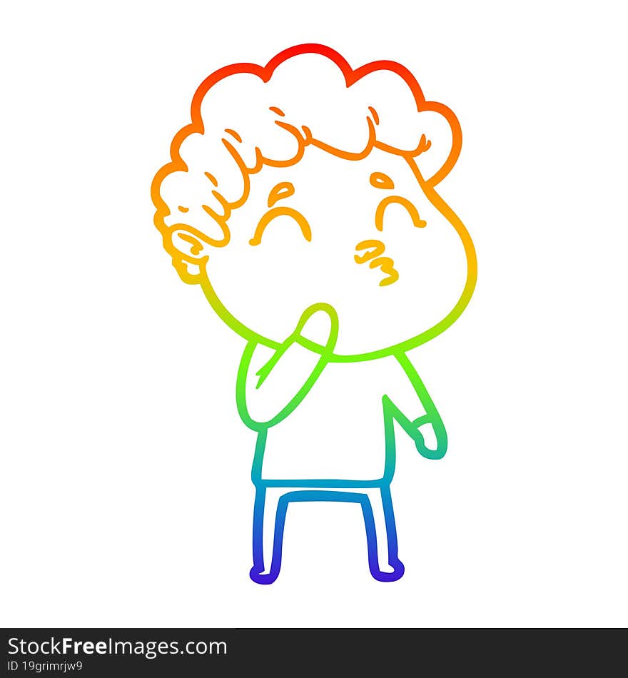 Rainbow Gradient Line Drawing Cartoon Man Pouting