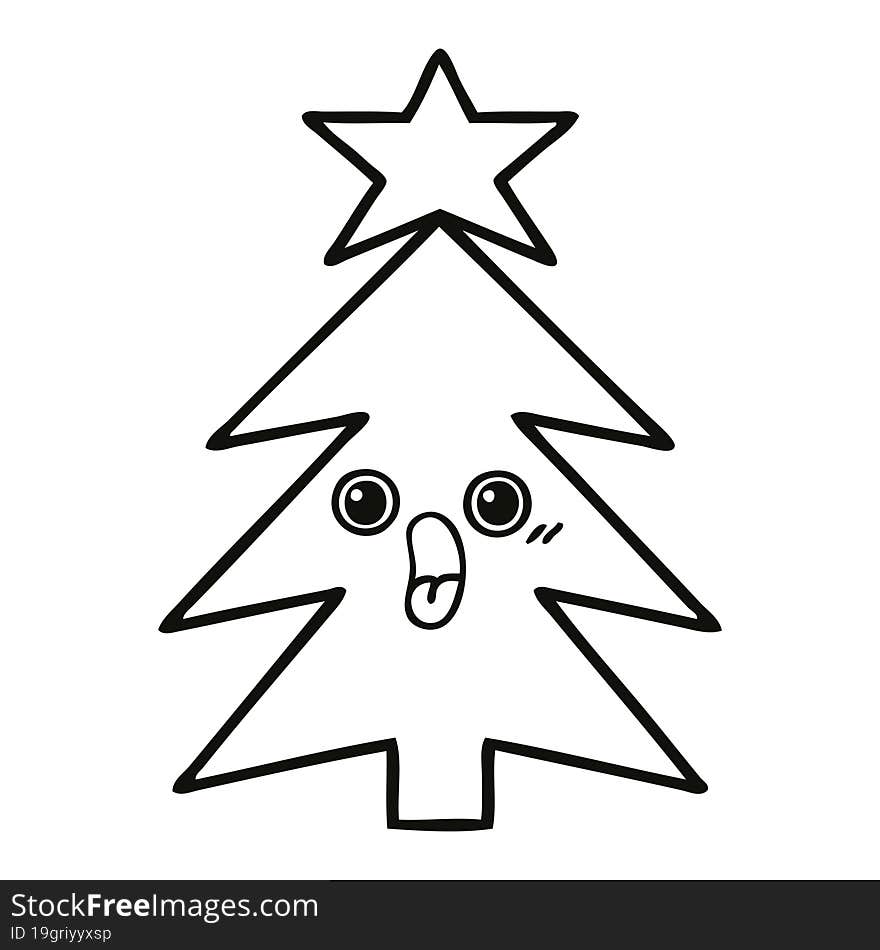 Line Drawing Cartoon Christmas Tree