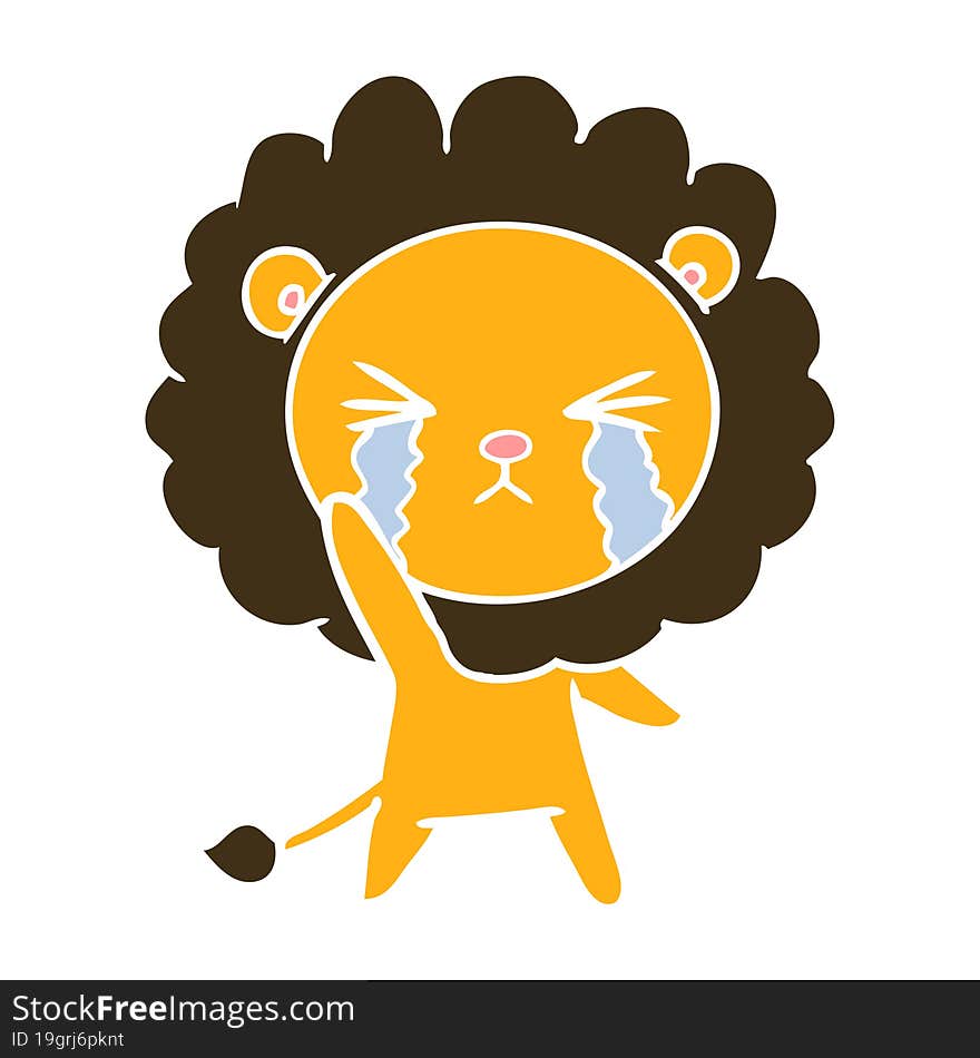 flat color style cartoon crying lion