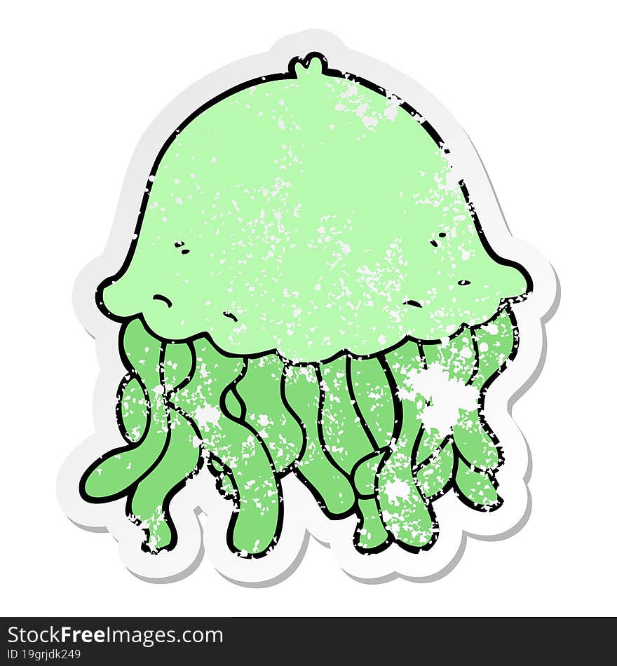 distressed sticker of a cartoon jellyfish