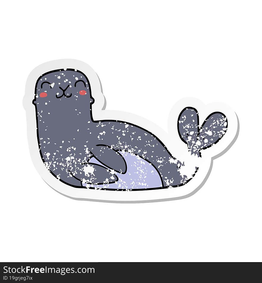 distressed sticker of a cartoon seal