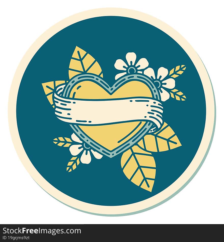 sticker of tattoo in traditional style of a heart and banner. sticker of tattoo in traditional style of a heart and banner