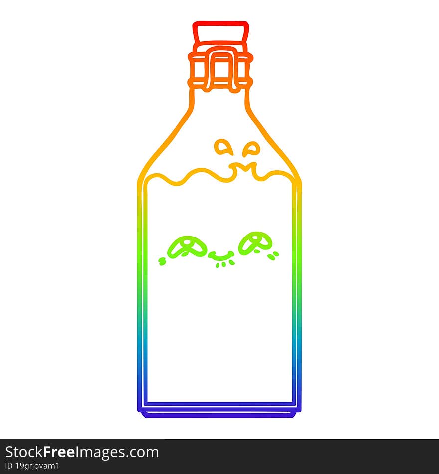 rainbow gradient line drawing cartoon old milk bottle