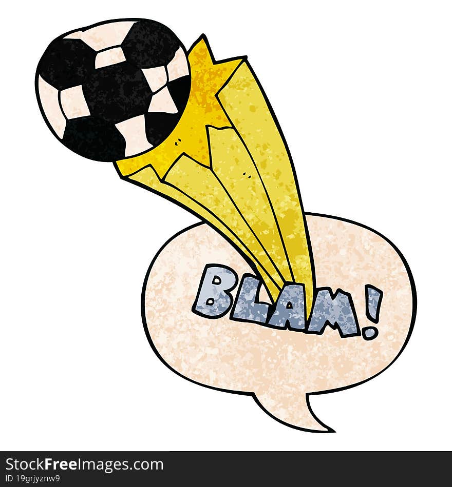 Cartoon Kicked Soccer Ball And Speech Bubble In Retro Texture Style