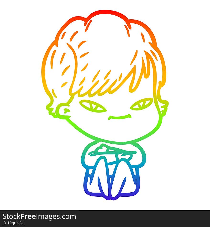 rainbow gradient line drawing cartoon happy woman