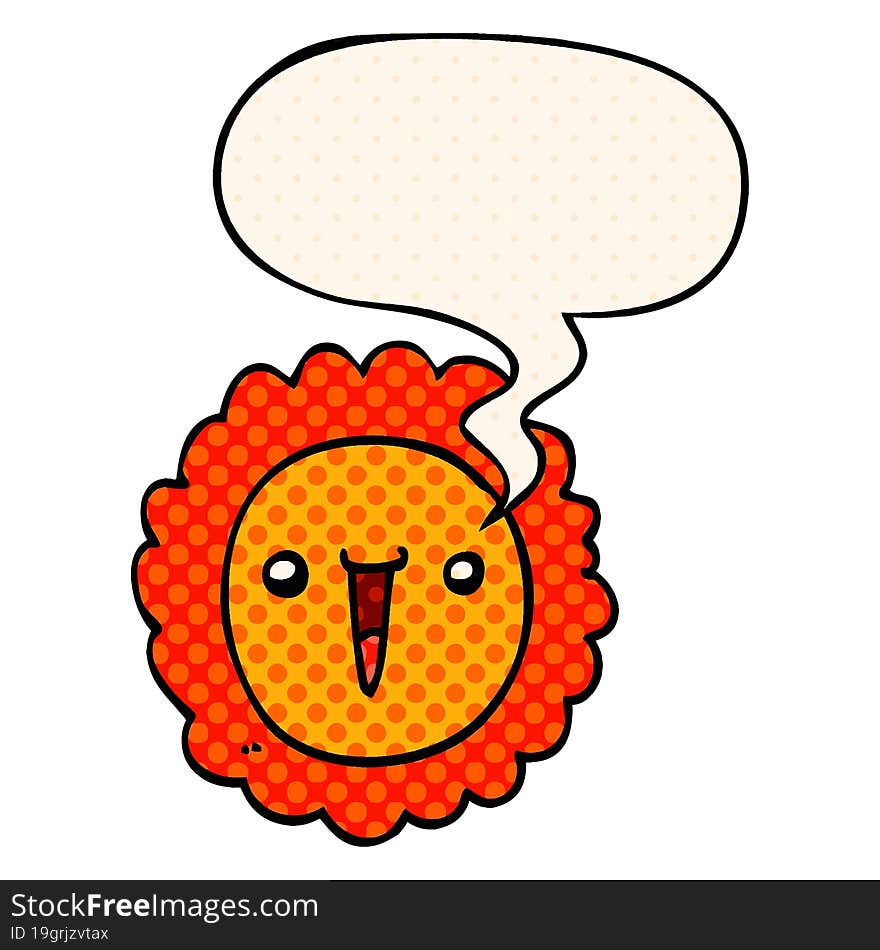 cartoon sunflower and speech bubble in comic book style