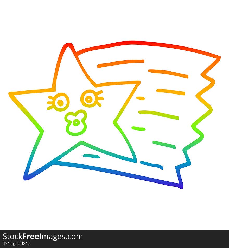 rainbow gradient line drawing cartoon shooting star