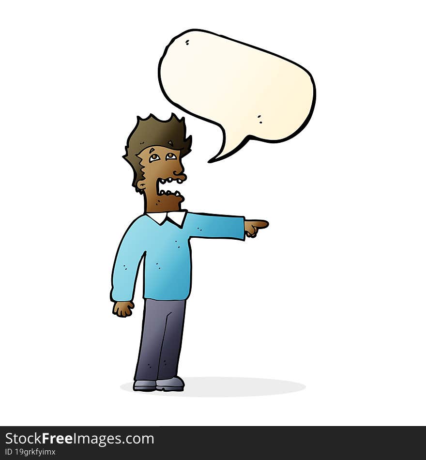 Cartoon Man Accusing With Speech Bubble