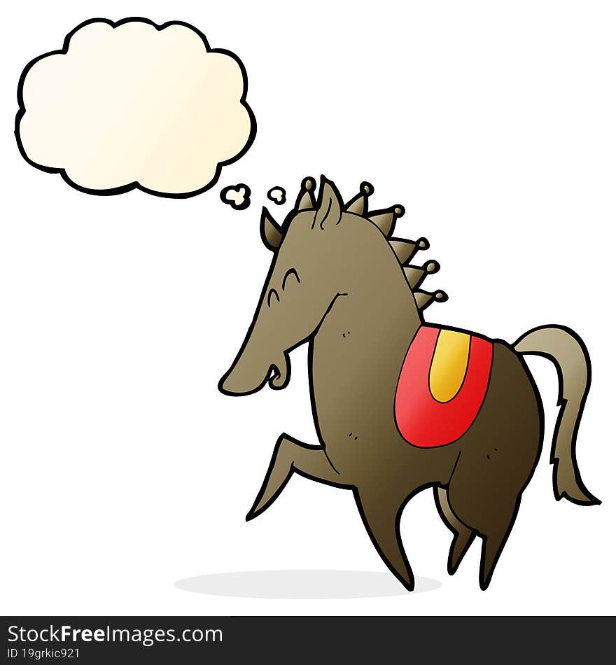 cartoon prancing horse with thought bubble