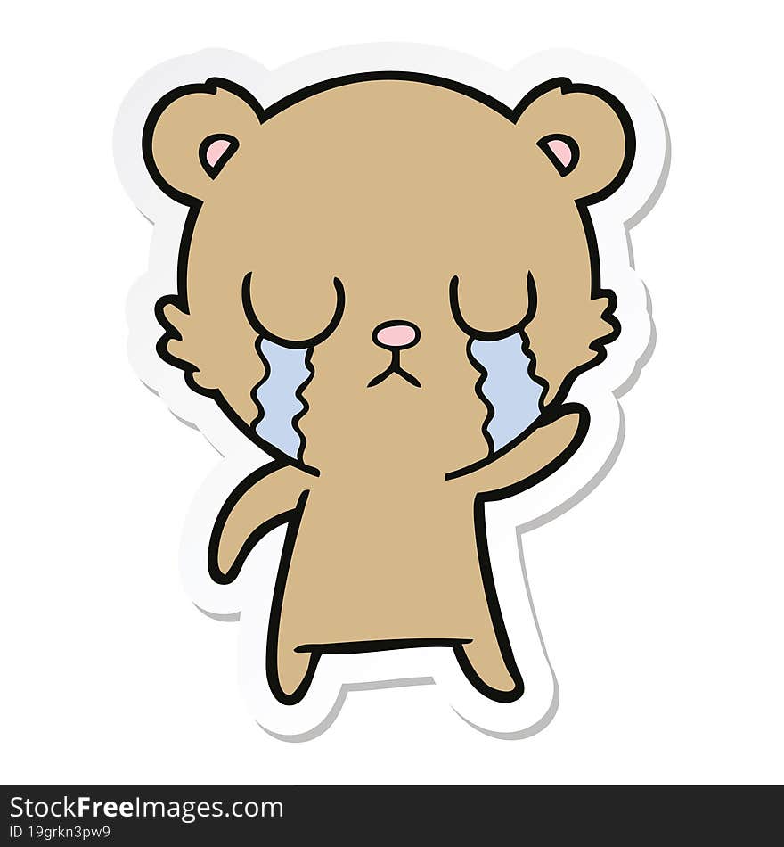 sticker of a crying cartoon bear