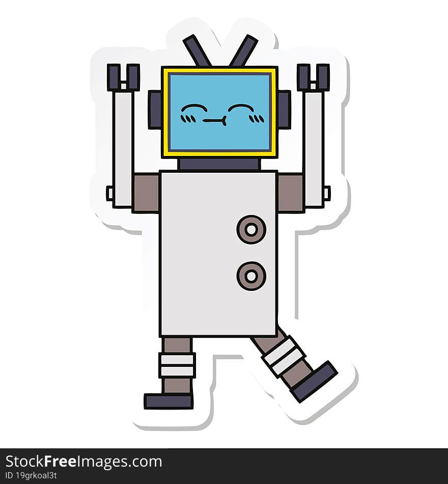 Sticker Of A Cute Cartoon Happy Robot