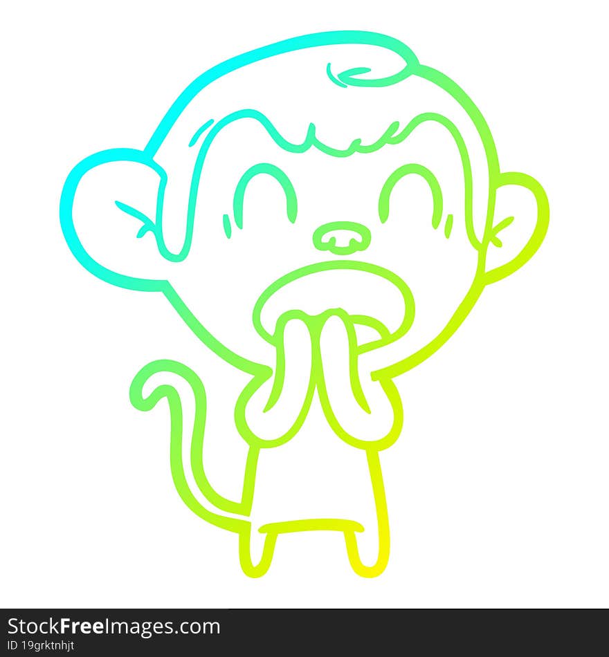 cold gradient line drawing yawning cartoon monkey