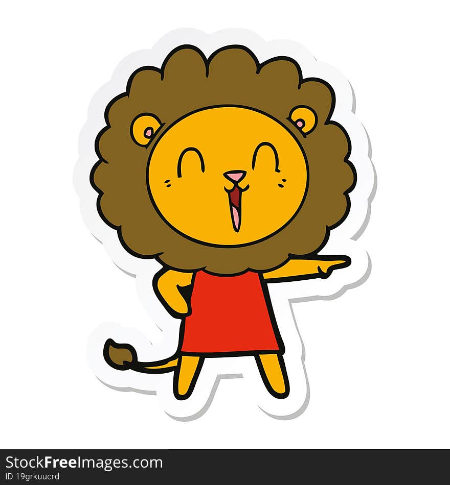 sticker of a laughing lion cartoon