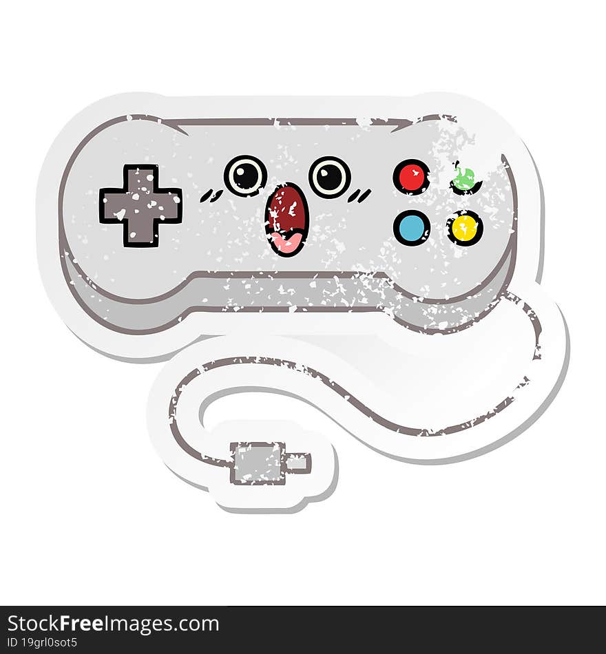 distressed sticker of a cute cartoon game controller