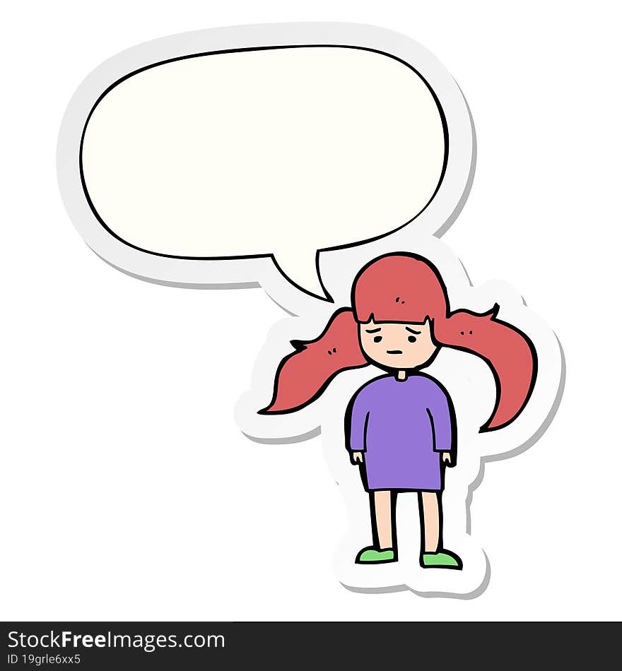 cartoon girl and long hair and speech bubble sticker