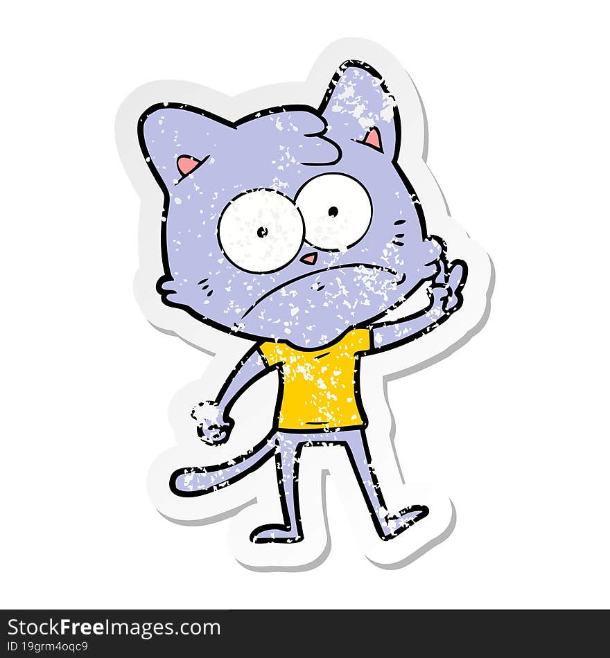 distressed sticker of a cartoon nervous cat