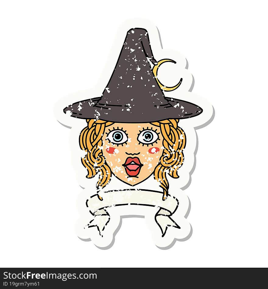 Retro Tattoo Style human witch character with banner. Retro Tattoo Style human witch character with banner